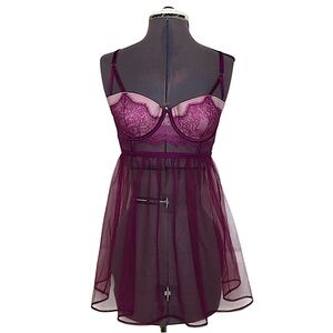 Victoria’s Secret Very Sexy Lingeria Chantilly Burgundy Lace Babydoll Slip 36C